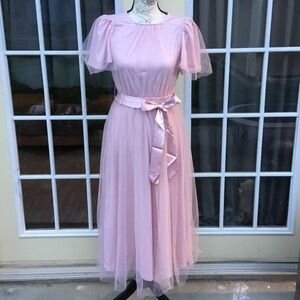 Blu Pepper Blush Pink Tulle Dress with Satin Waist Tie